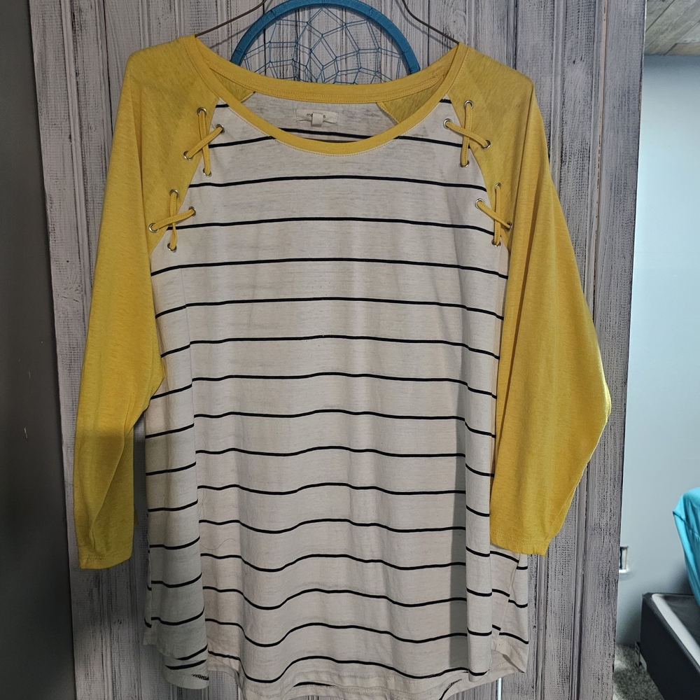 Maurices Yellow and White Striped Long Sleeve Top